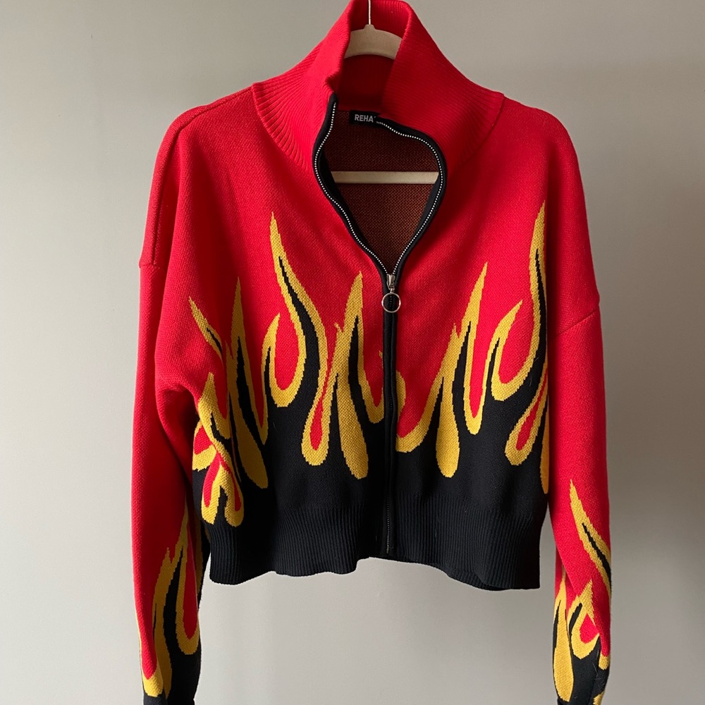 Flame Cropped Zipper Sweater
